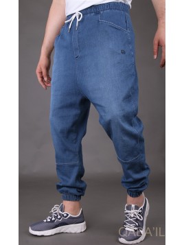 Saroual de denim elástico -...